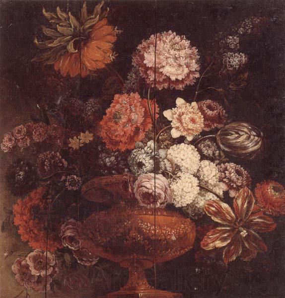 unknow artist Still life of chrysanthemums,lilies,tulips,roses and other flowers in an ormolu vase Spain oil painting art